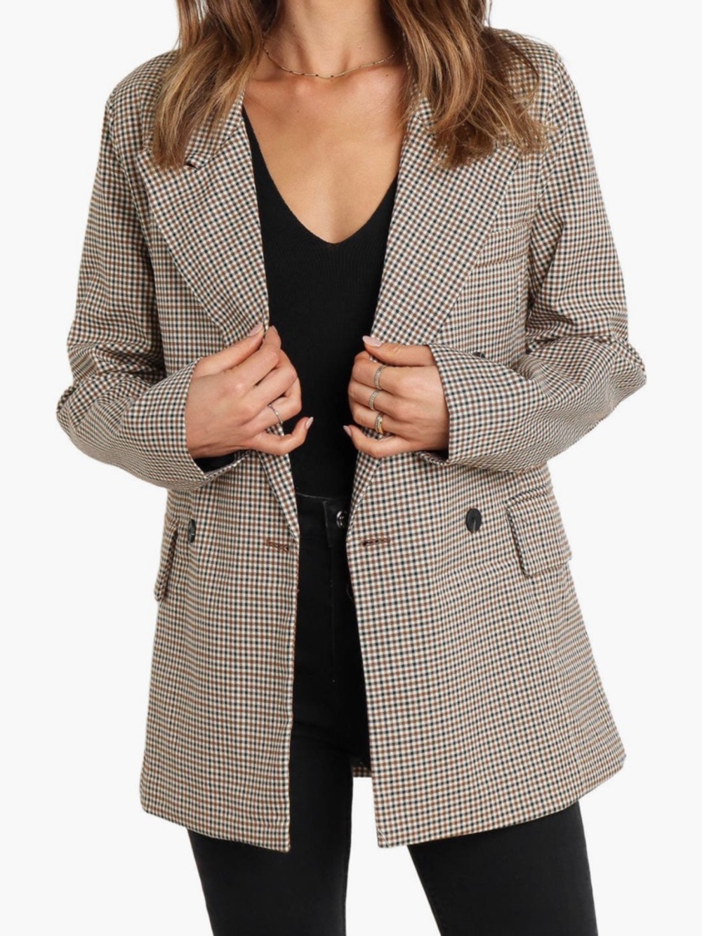 H&M Brown and Black Houndstooth Blazer